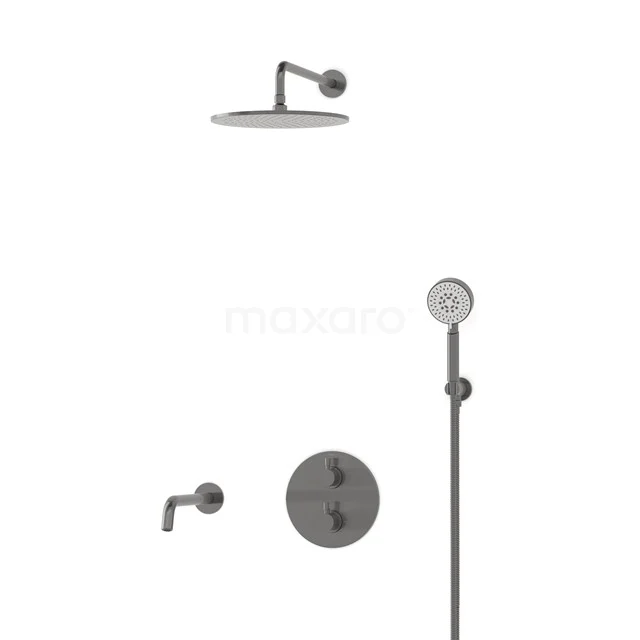 Radius Einbau Badewannenarmatur mit Regendusche | Schwarzes Metall Thermostatisch DIM55-00078 Radius Einbau Badewannenarmatur mit Regendusche | Schwarzes Metall Thermostatisch DIM55-00078