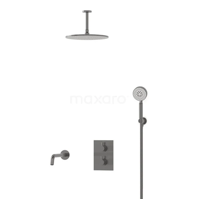 Radius Einbau Badewannenarmatur mit Regendusche | Schwarzes Metall Thermostatisch DIM55-00083