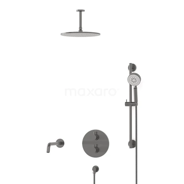 Radius Inbouw Badkraan met regendouche | Zwart metaal Thermostatisch DIM55-00096