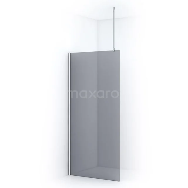 Graue begehbare Duschwand aus Glas, minimalistisches Design mit Deckenstütze, perfekt für moderne Bäder.