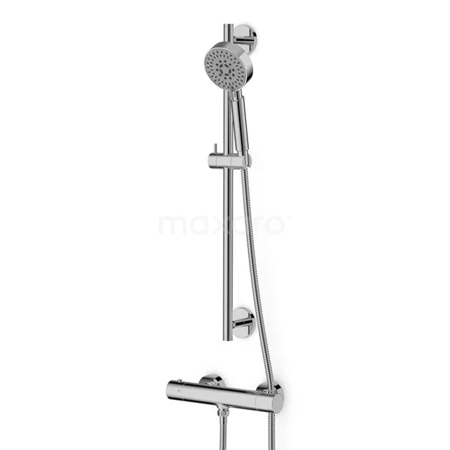 Shower set with Thermostatic mixer Distinct Chrome, Chrome 106977NS Chrome handheld shower set with adjustable slide bar, modern design and water-saving function, ideal for any bathroom.