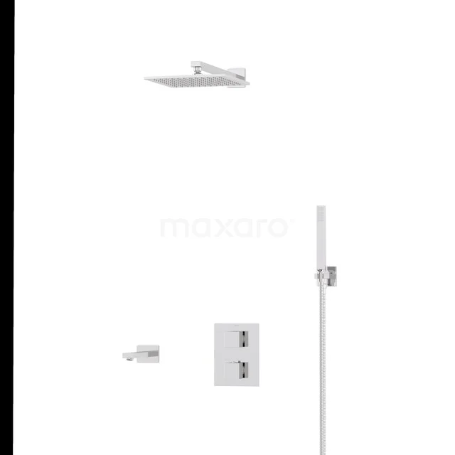 Cubic Einbau Badewannenarmatur mit Regendusche | Chrom Thermostatisch DIC22-00025