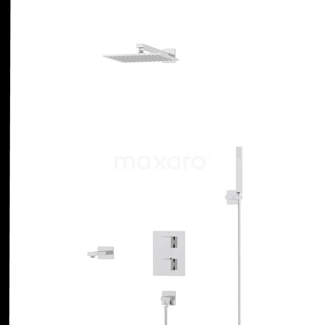 Cubic Einbau Badewannenarmatur mit Regendusche | Chrom Thermostatisch DIC22-00088