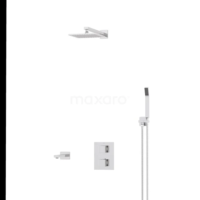 Cubic Einbau Badewannenarmatur mit Regendusche | Chrom Thermostatisch DIC22-00106