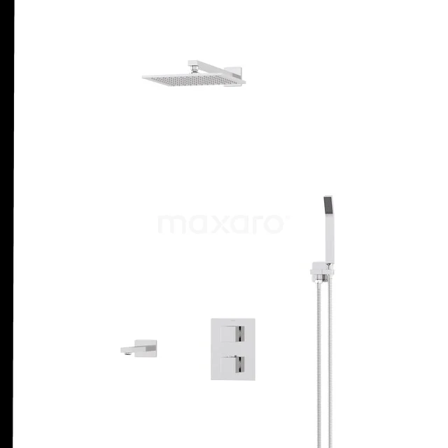 Cubic Einbau Badewannenarmatur mit Regendusche | Chrom Thermostatisch DIC22-00109