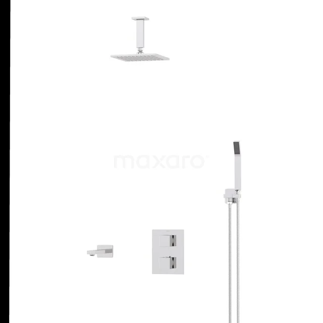 Cubic Einbau Badewannenarmatur mit Regendusche | Chrom Thermostatisch DIC22-00115