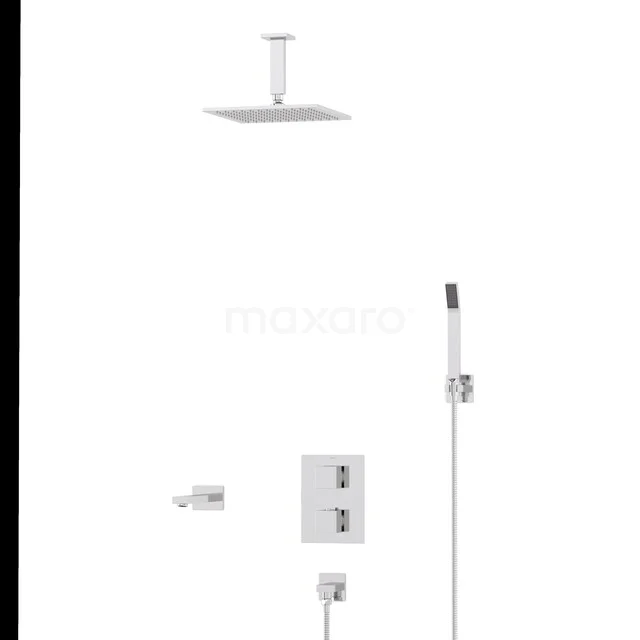 Cubic Einbau Badewannenarmatur mit Regendusche | Chrom Thermostatisch DIC22-00160
