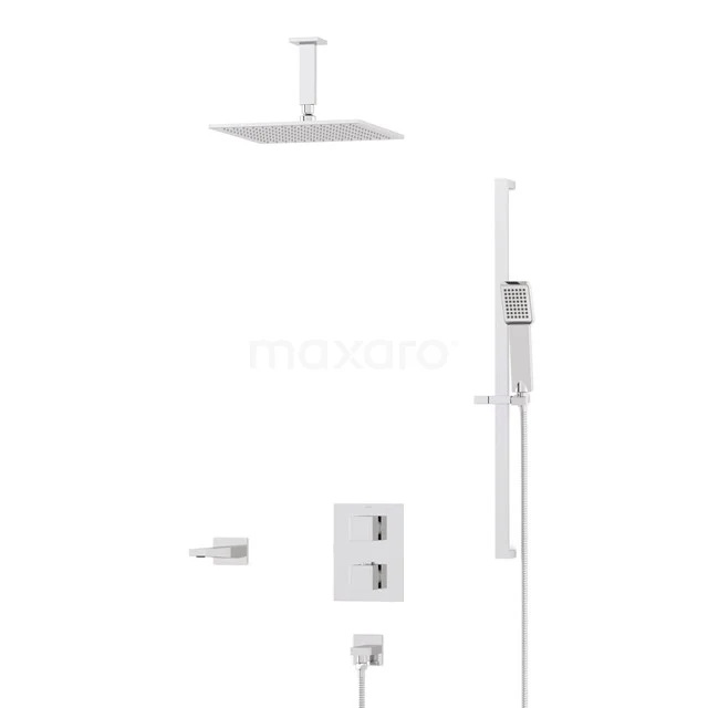 Cubic Built-in Bath tap with rain shower | Chrome Thermostatic DIC22-00289