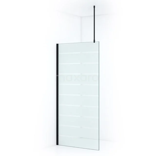 Pearl Walk-in shower | 90 cm Matte black Clear with matt stripes Fixed wall IPA09706M Glass shower screen with matte black profiles, sleek design, suitable for modern bathrooms, series PureLine.