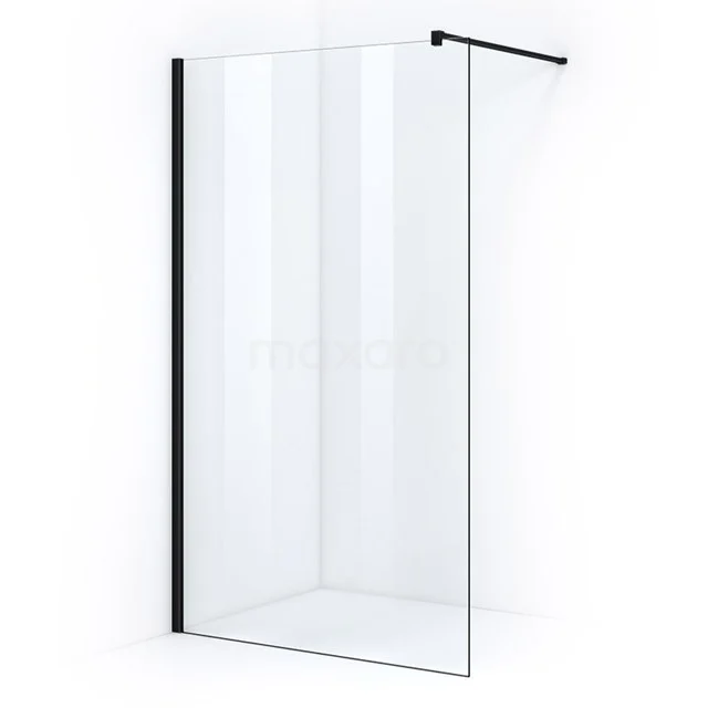 Pearl Walk-in shower | 120 cm Matte black Clear glass Fixed wall IPA12300M Shower screen with clear glass and frosted black finish, modern and minimalist design, perfect for any bathroom style.