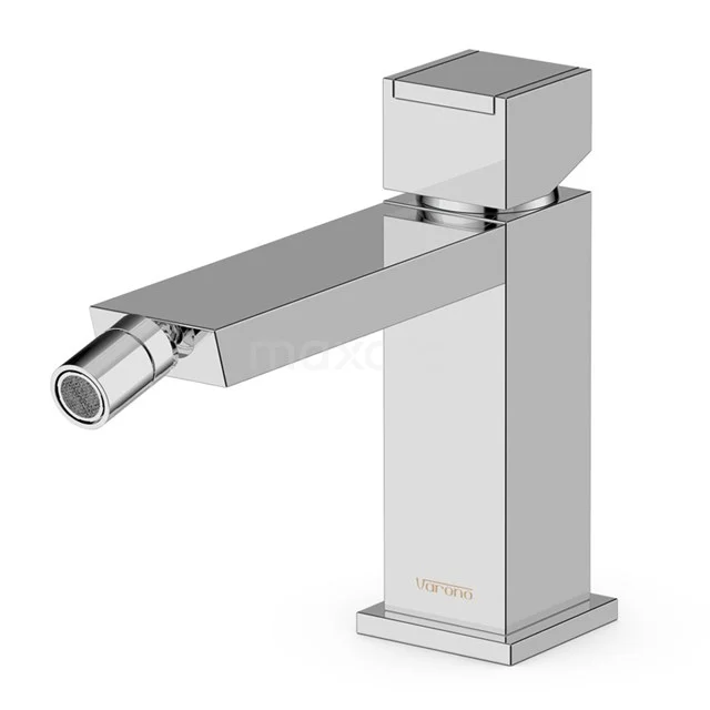 Square chrome bidet tap with modern design, glossy finish and adjustable water spout, perfect for any stylish bathroom.