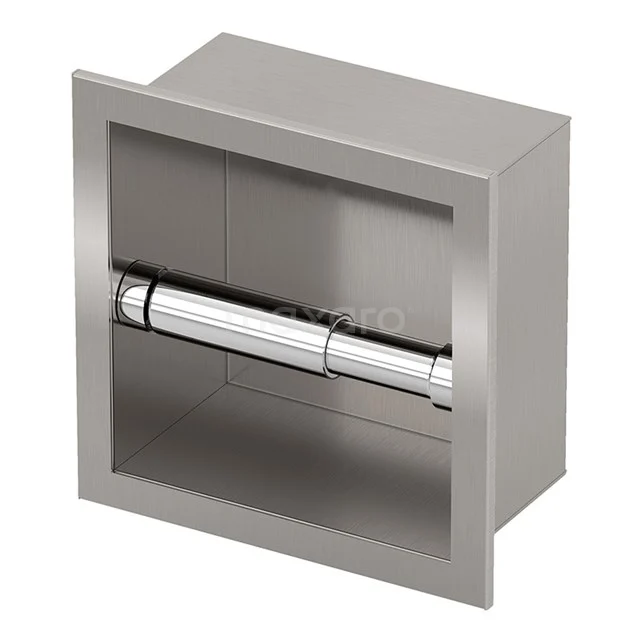 Integrierter Toilettenpapierhalter aus Edelstahl, quadratisches Design, perfekt für ein schlankes und modernes Badezimmer.