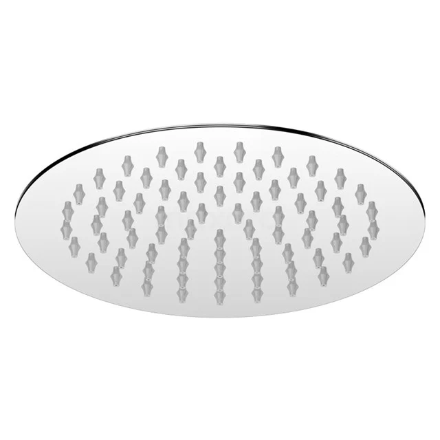 Runder Chrom Regenduschekopf mit schlankem Design, ausgestattet mit kleinen Sprühdüsen, ideal für ein luxuriöses Badezimmererlebnis.