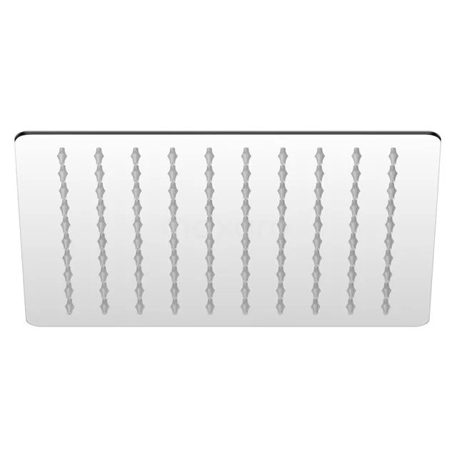 Rechteckiger Regenduschekopf, Edelstahl, modernes Design, mit gleichmäßigen Wasserstrahlen für ein luxuriöses Badezimmererlebnis.