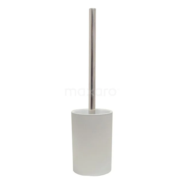 Witte keramische toiletborstelhouder met zilverkleurige steel, modern badkameraccessoire voor een nette uitstraling.