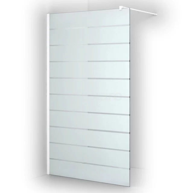 Matte Gläserne Duschwand mit horizontalen Linien, Aluminiumprofil und Stabilisationsstange, ideal als moderne Badezimmerabtrennung.
