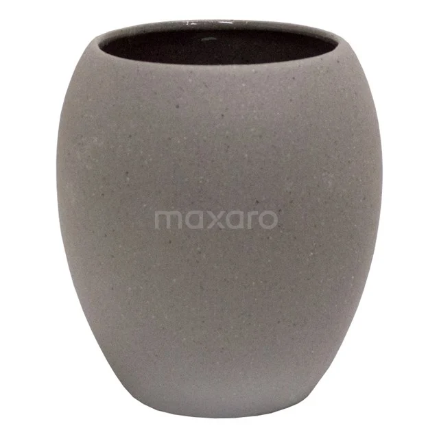 Grijze, ronde tandenborstelhouder van keramiek, perfect voor een stijlvolle badkamer inrichting.