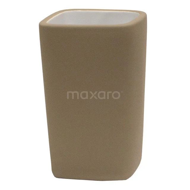 Edge Tandenborstelhouder | Taupe 350-4302 Beige vierkante tandenborstelhouder van keramiek, ideaal voor een moderne badkamerstijl.