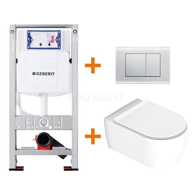 Toilet set Gloss white with rim + Geberit UP320 concealed cistern TOI044