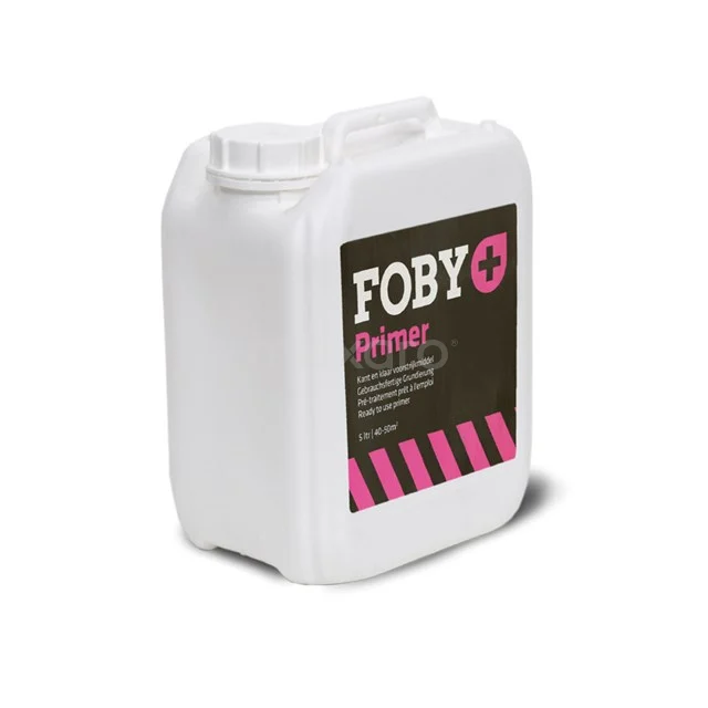 Tiefengrund Poröser Untergrund Flüssig Foby 5 Liter 400-040301 Weiße Kunststoffkanister Foby Primer für Badezimmerfliesen, mit schwarzem und rosa Etikett, geeignet für optimale Fliesenhaftung.