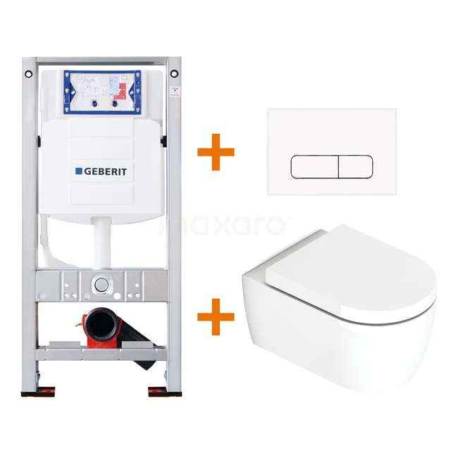 Toilet set Brushed white Shortened with rim + Geberit UP320 concealed cistern TOI067