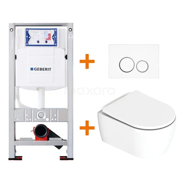 Toilet set Brushed white Shortened with rim + Geberit UP320 concealed cistern TOI070