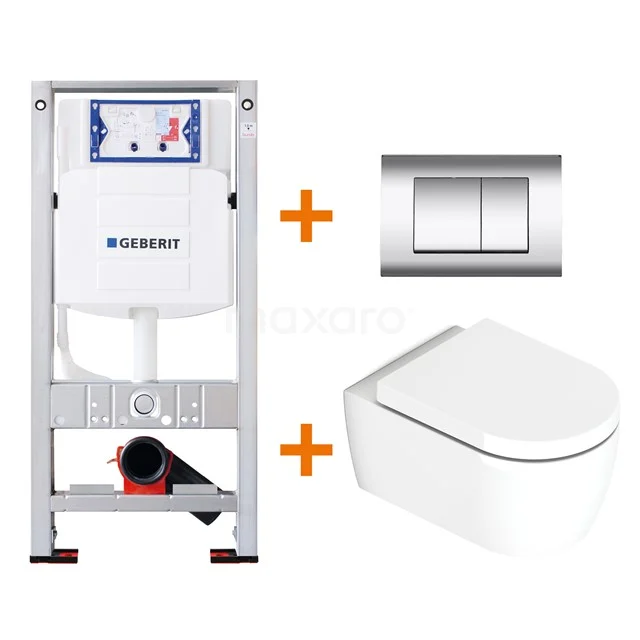 Toilet set Brushed white Shortened with rim + Geberit UP320 concealed cistern TOI078