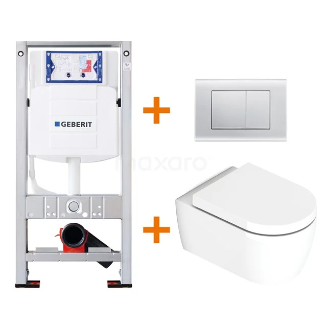 Toilet set Brushed white Shortened with rim + Geberit UP320 concealed cistern TOI084