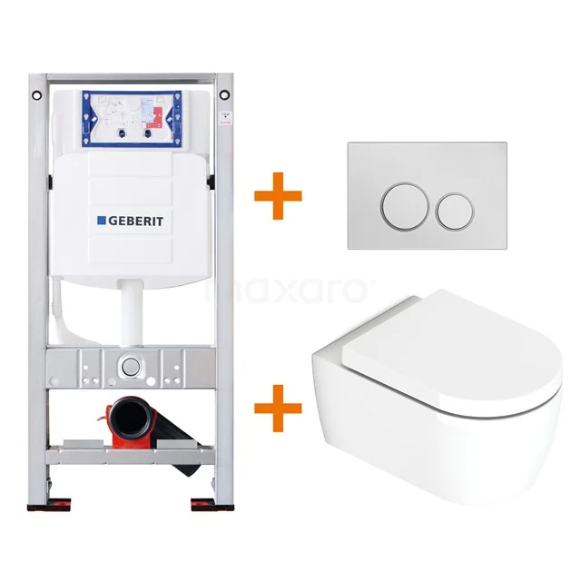 Toilet set Brushed white Shortened with rim + Geberit UP320 concealed cistern TOI088