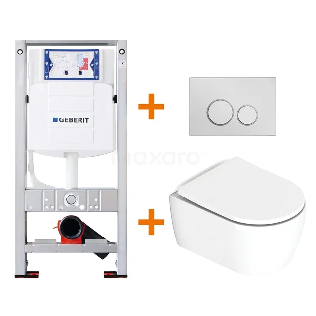 Toilet set Brushed white Shortened with rim + Geberit UP320 concealed cistern TOI089