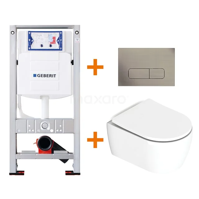 Toilet set Brushed white Shortened with rim + Geberit UP320 concealed cistern TOI099