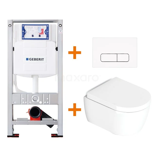 Toilet set Gloss white Shortened with Easy clean + Geberit UP320 concealed cistern TOI148