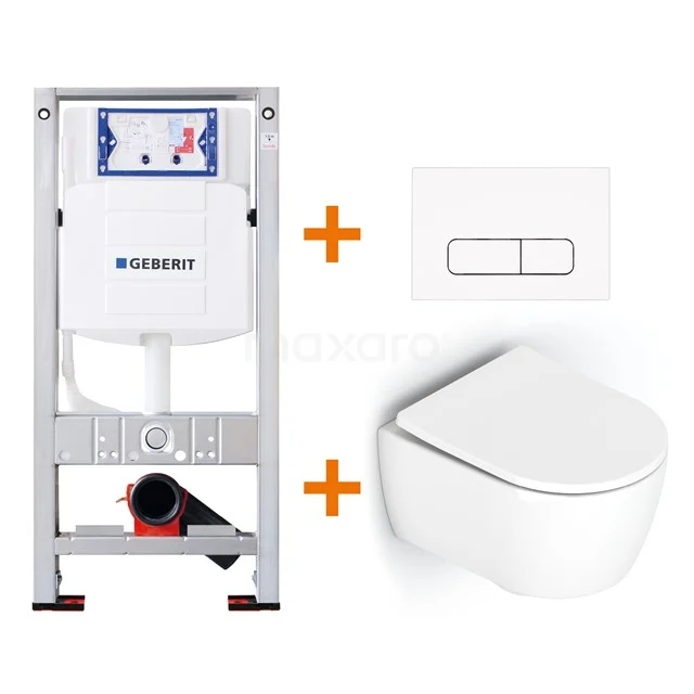 Toilet set Gloss white Shortened with Easy clean + Geberit UP320 concealed cistern TOI149