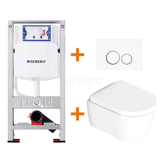 Toilet set Gloss white Shortened with Easy clean + Geberit UP320 concealed cistern TOI150