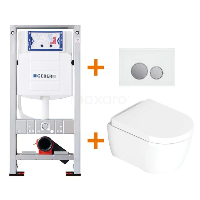 Toilet set Gloss white Shortened with Easy clean + Geberit UP320 concealed cistern TOI174