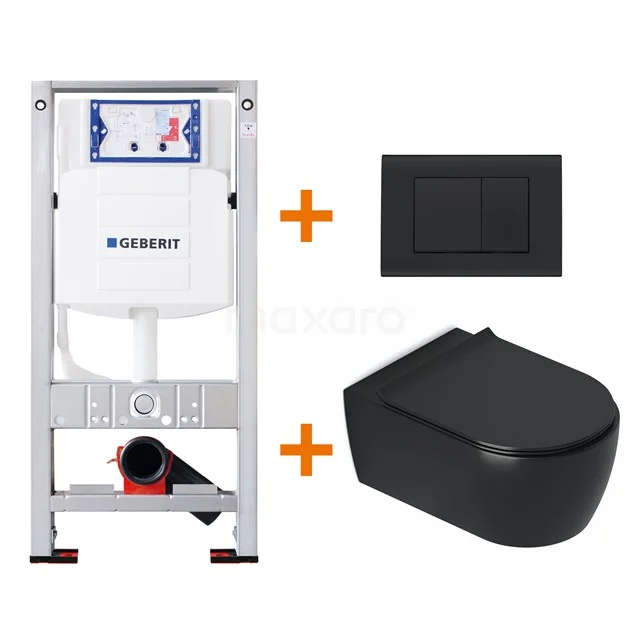 Toilet set Matte black with rim + Geberit UP320 concealed cistern TOI202