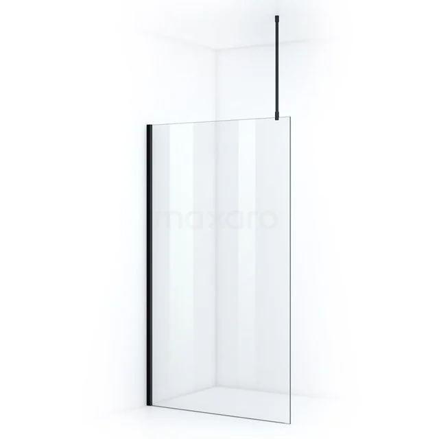 Pearl Walk-in shower | 120 cm Matte black Clear glass Fixed wall IPA12700M Walk-in shower enclosure with clear glass and black aluminium profile, sleek design for a modern bathroom.
