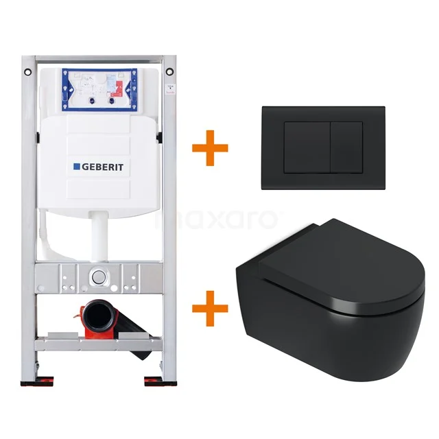 Toilet set Matte black Shortened with rim + Geberit UP320 concealed cistern TOI245