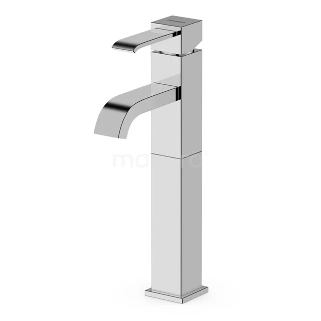 Moderne Chrom Waschbeckenarmatur mit quadratischer Form und hohem Auslauf, ideal für stilvolle Badezimmereinrichtungen.