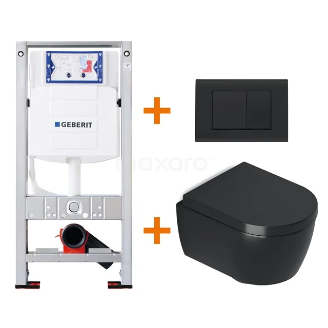 Toilet set Matte black Shortened with Easy clean + Geberit UP320 concealed cistern TOI333