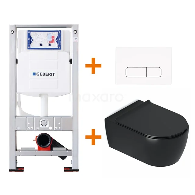 Toilet set Matte black with rim + Geberit UP320 concealed cistern TOI343