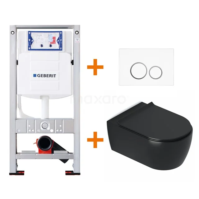 Toilet set Matte black with rim + Geberit UP320 concealed cistern TOI345