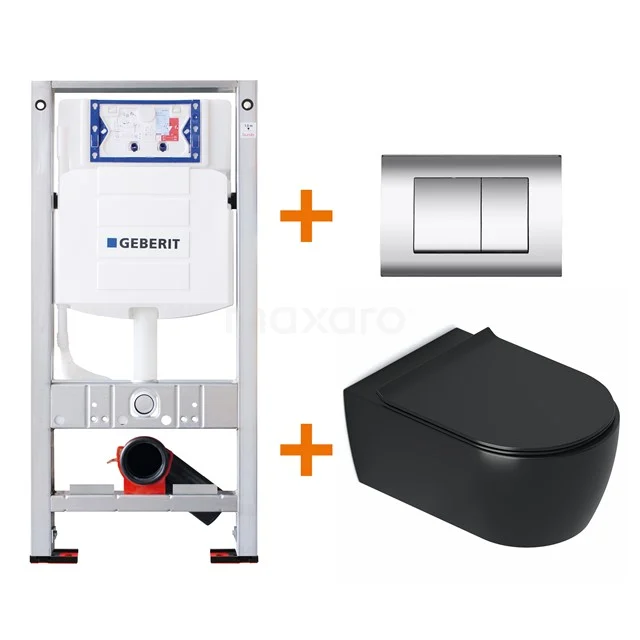 Toilet set Matte black with rim + Geberit UP320 concealed cistern TOI351