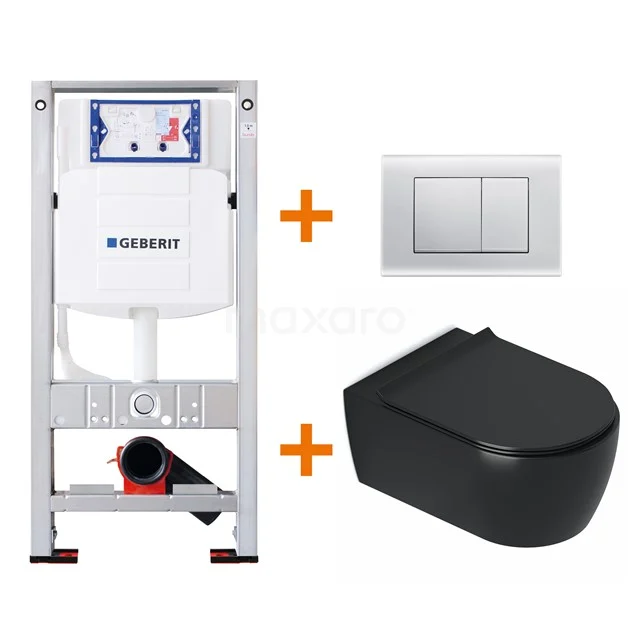 Toilet set Matte black with rim + Geberit UP320 concealed cistern TOI357
