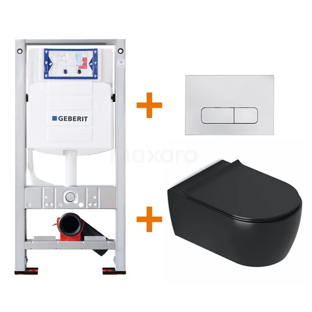 Toilet set Matte black with rim + Geberit UP320 concealed cistern TOI359