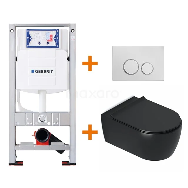 Toilet set Matte black with rim + Geberit UP320 concealed cistern TOI361