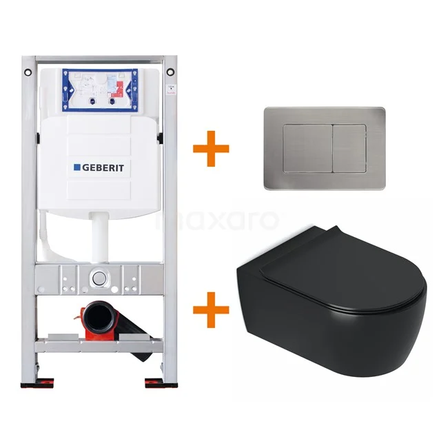 Toilet set Matte black with rim + Geberit UP320 concealed cistern TOI365