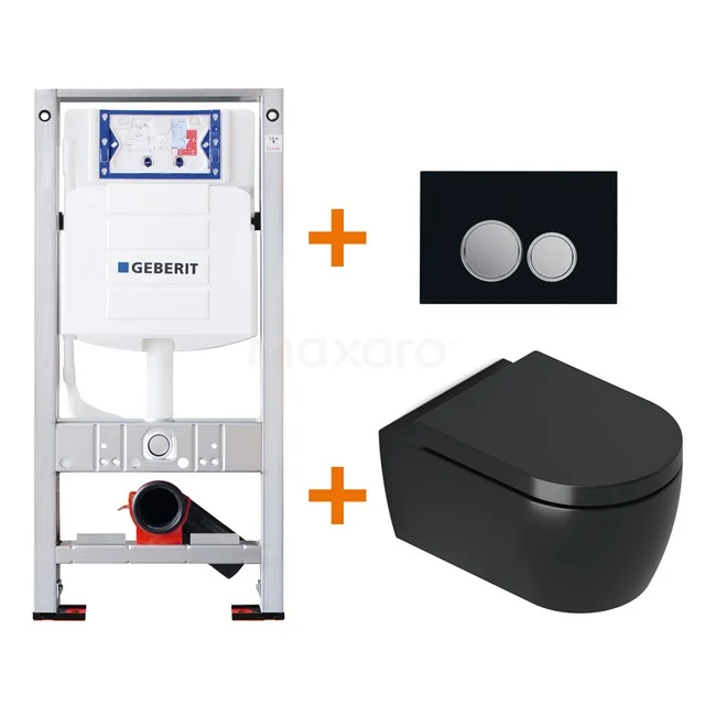 Toilet set Matte black with rim + Geberit UP320 concealed cistern TOI368