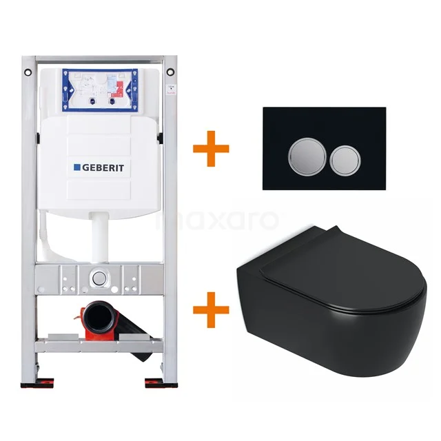 Toilet set Matte black with rim + Geberit UP320 concealed cistern TOI369