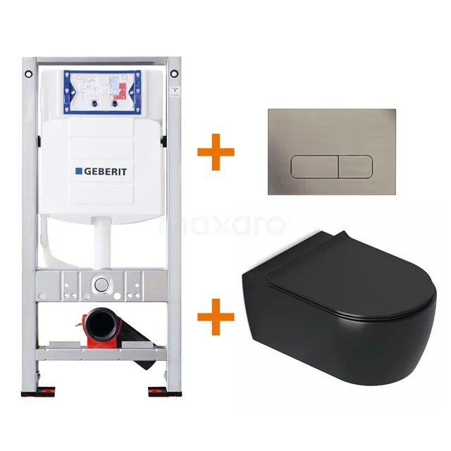 Toilet set Matte black with rim + Geberit UP320 concealed cistern TOI371